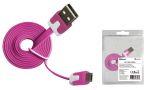 Kabel Micro USB 2.0 MSONIC A-B M/M 1m, płaski, różowy